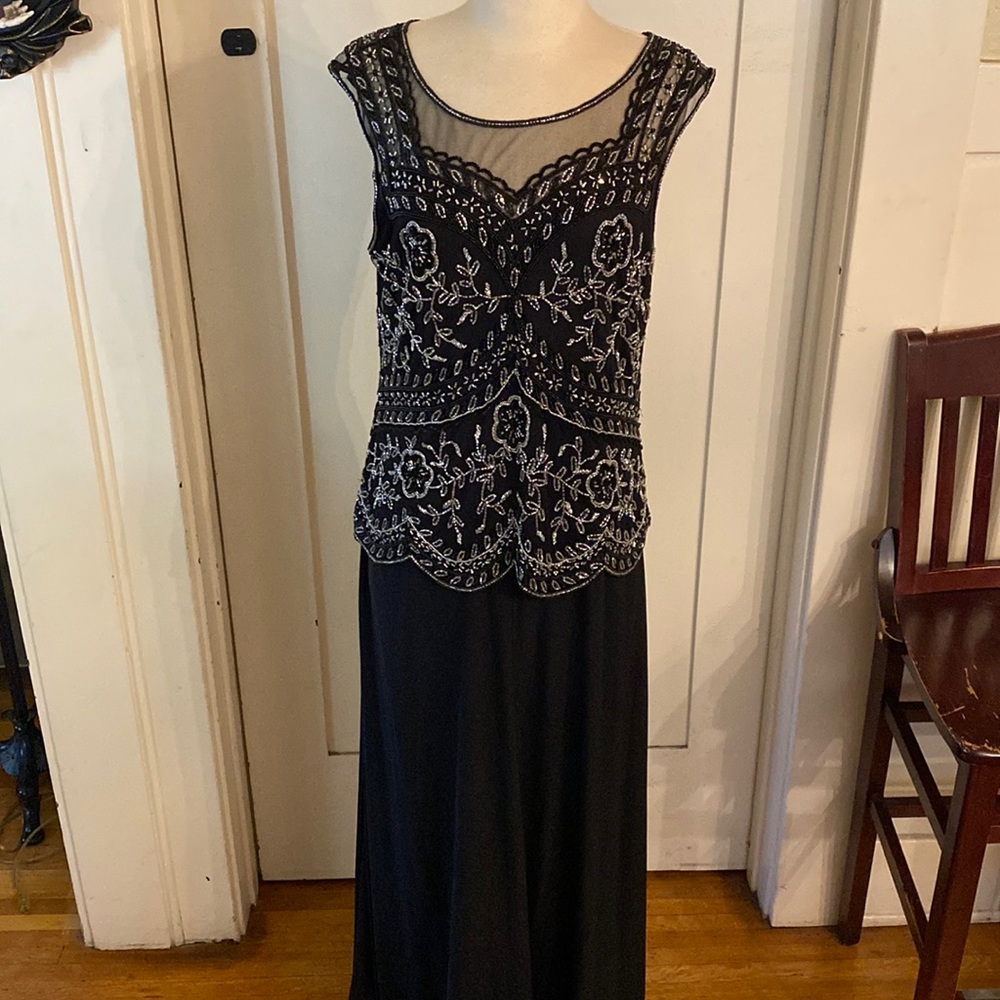 Pisarro Nights Black Beaded Mock Two-piece Dress